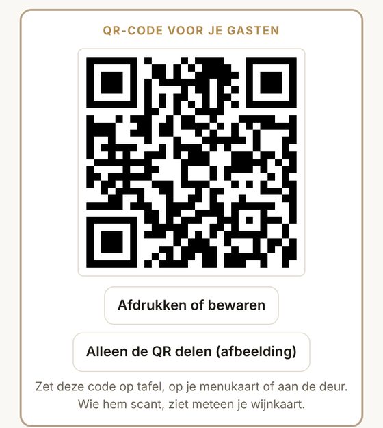 De QR-code voor je gasten met de knop Afdrukken of bewaren